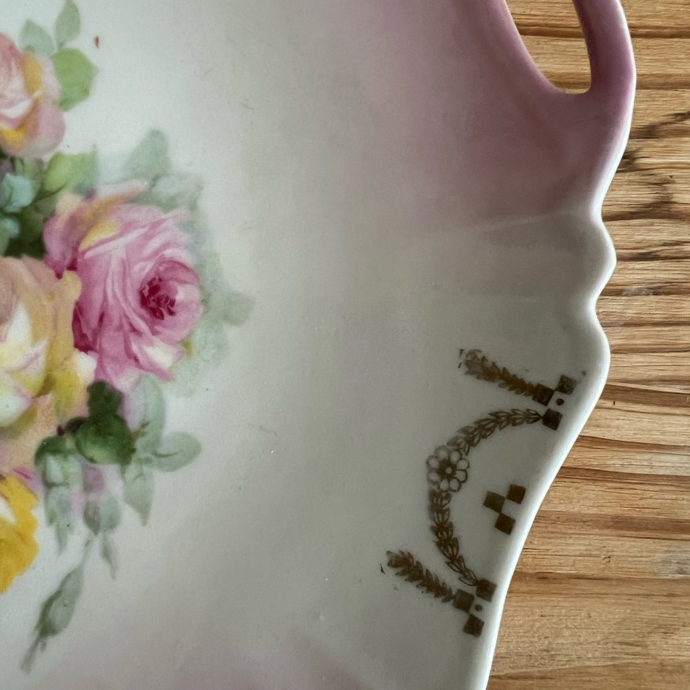 Bavaria Germany Porcelain Platter Plate Handles Hand Painted Floral Romantic - Picture 5 of 7